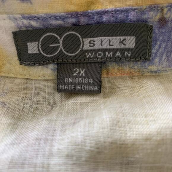 Go Silk Women 2X Beach Blouse Boho Tropical Altered Short Sleeve Linen Button Up - Picture 10 of 13